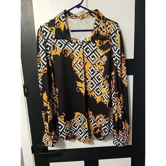 Black White Yellow Floral Womens shirt size XL (New) - Picture 1 of 5